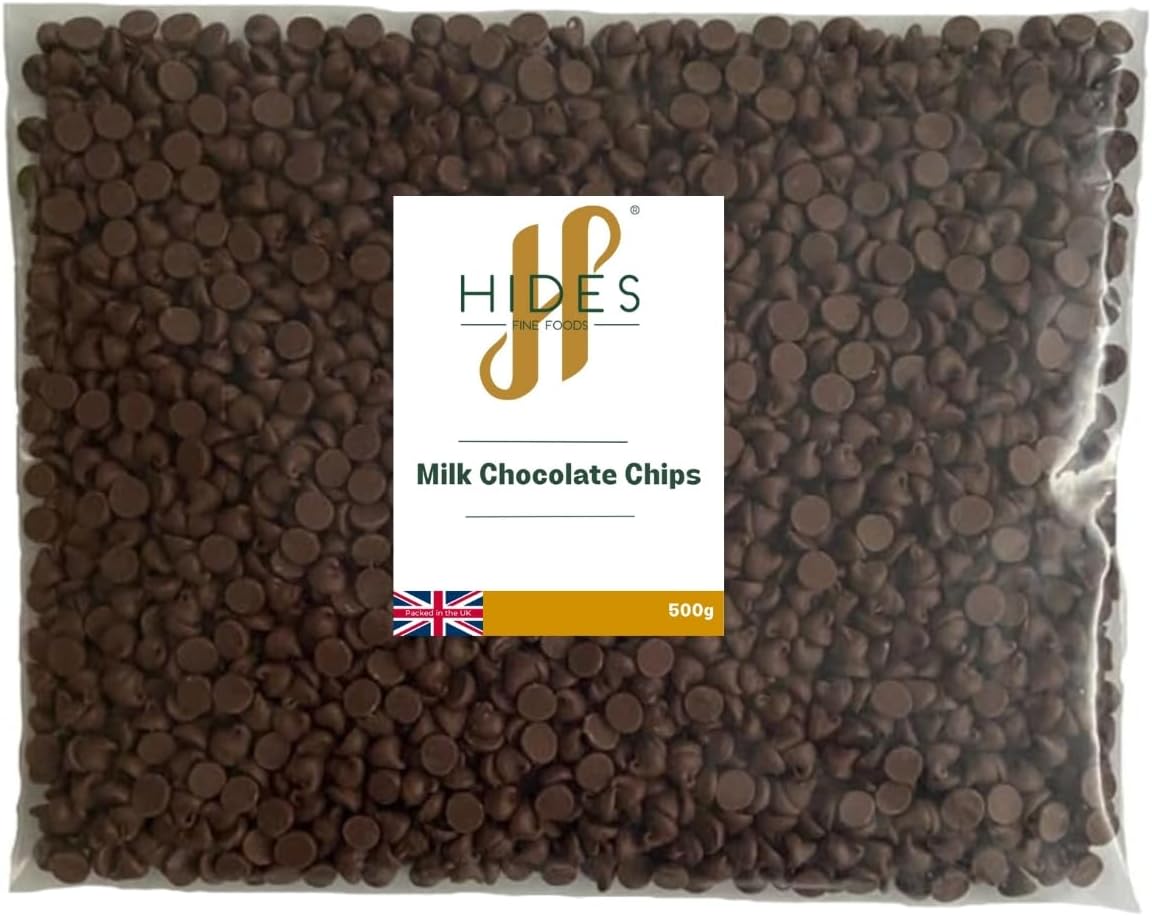 Hides Fine Foods - Milk Chocolate Chips -500g - GMO - Free - Suitable for Vegetarians - Baking - Desserts - Cookies - Ganache - Muffins - Cakesicles - Cakes - Cupcakes -Tempering - Chocolate Mocha