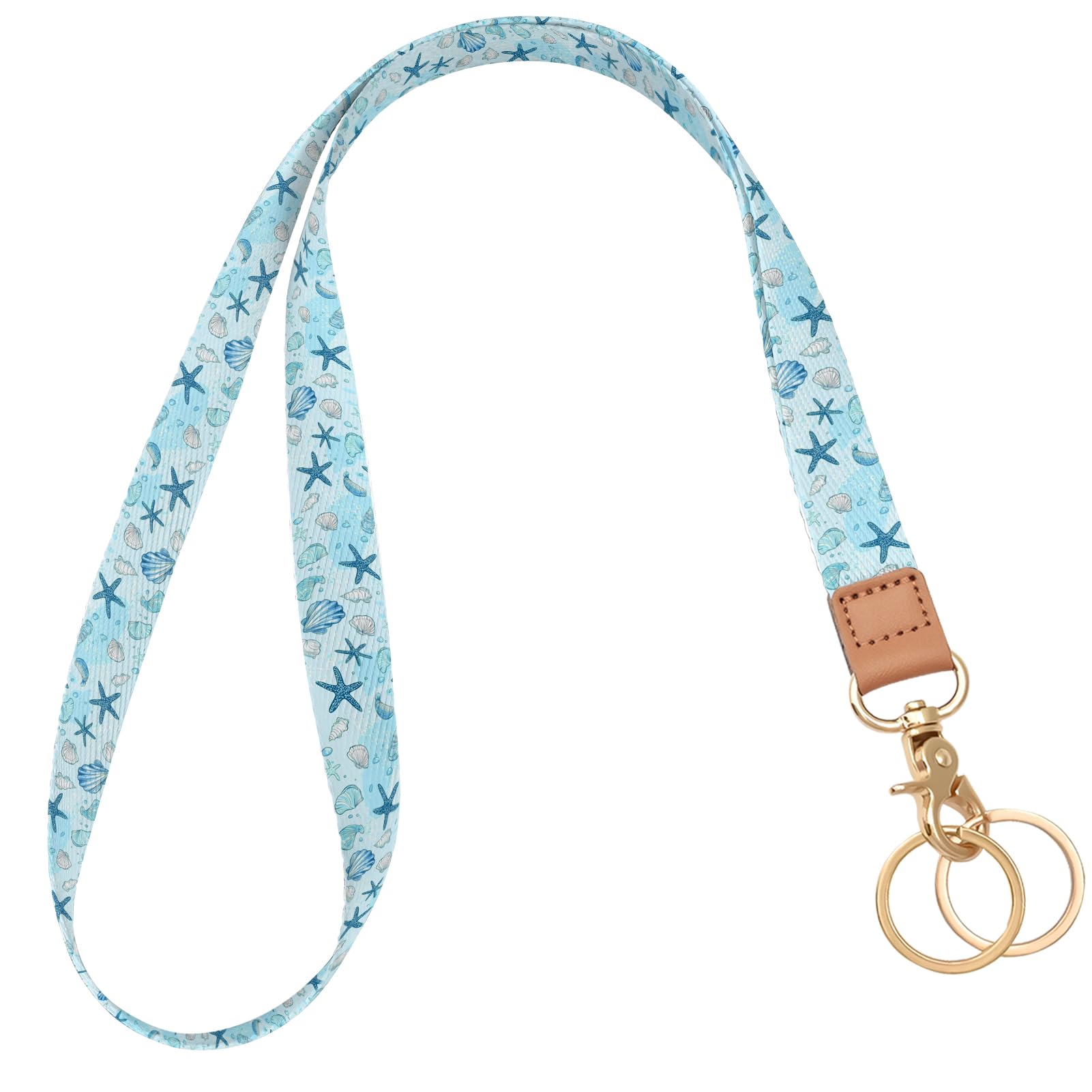 Knagsfa Lanyards for ID Badges, Cute Lanyard for Keys with Metal Hook Long Neck Keychain Strap for Women, Blue Ocean Shell