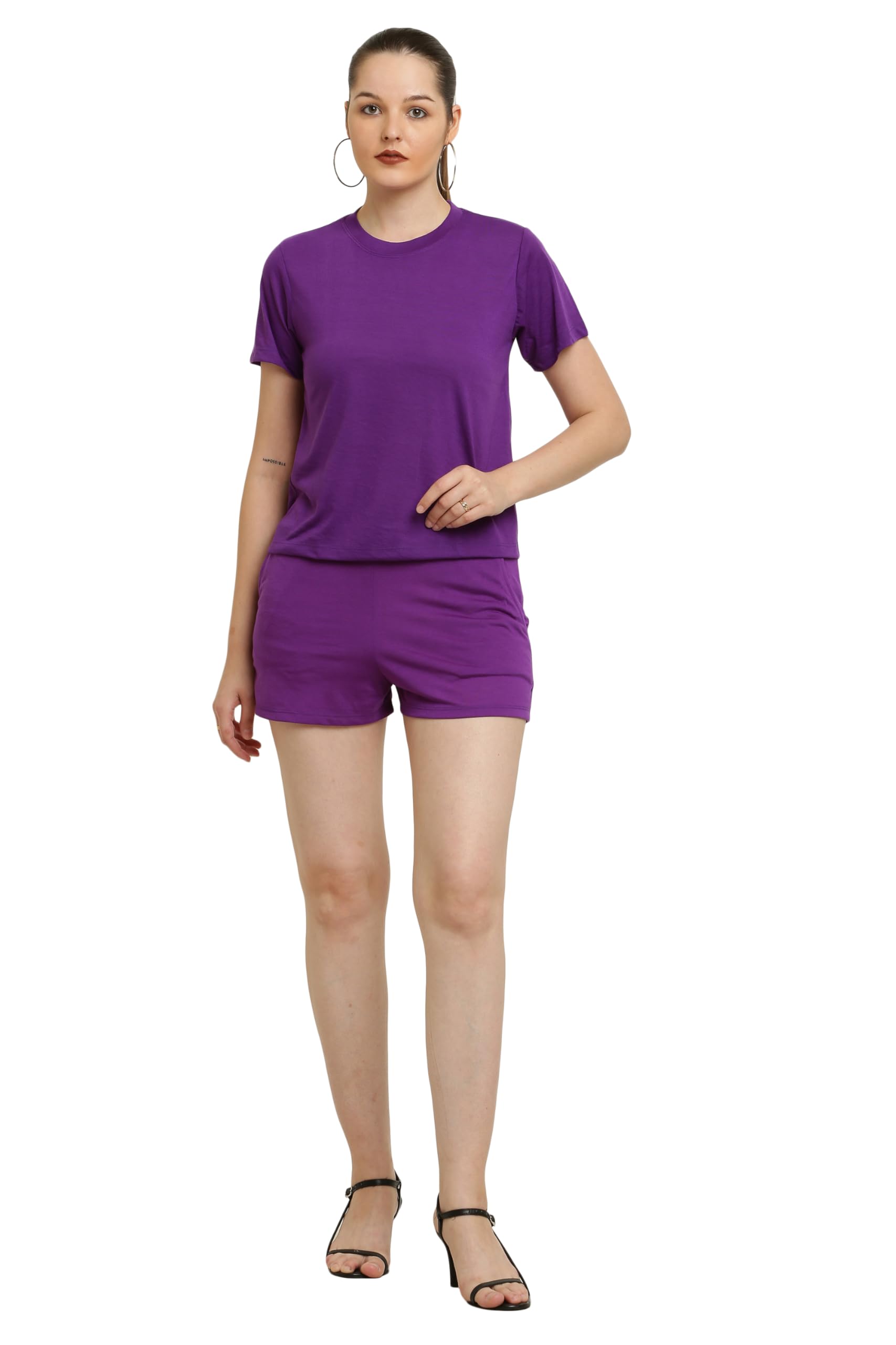CANIDAE Women's Solid Regular Fit T-Shirt and Shorts Set | Nightwear | Small-10XL |-image-35