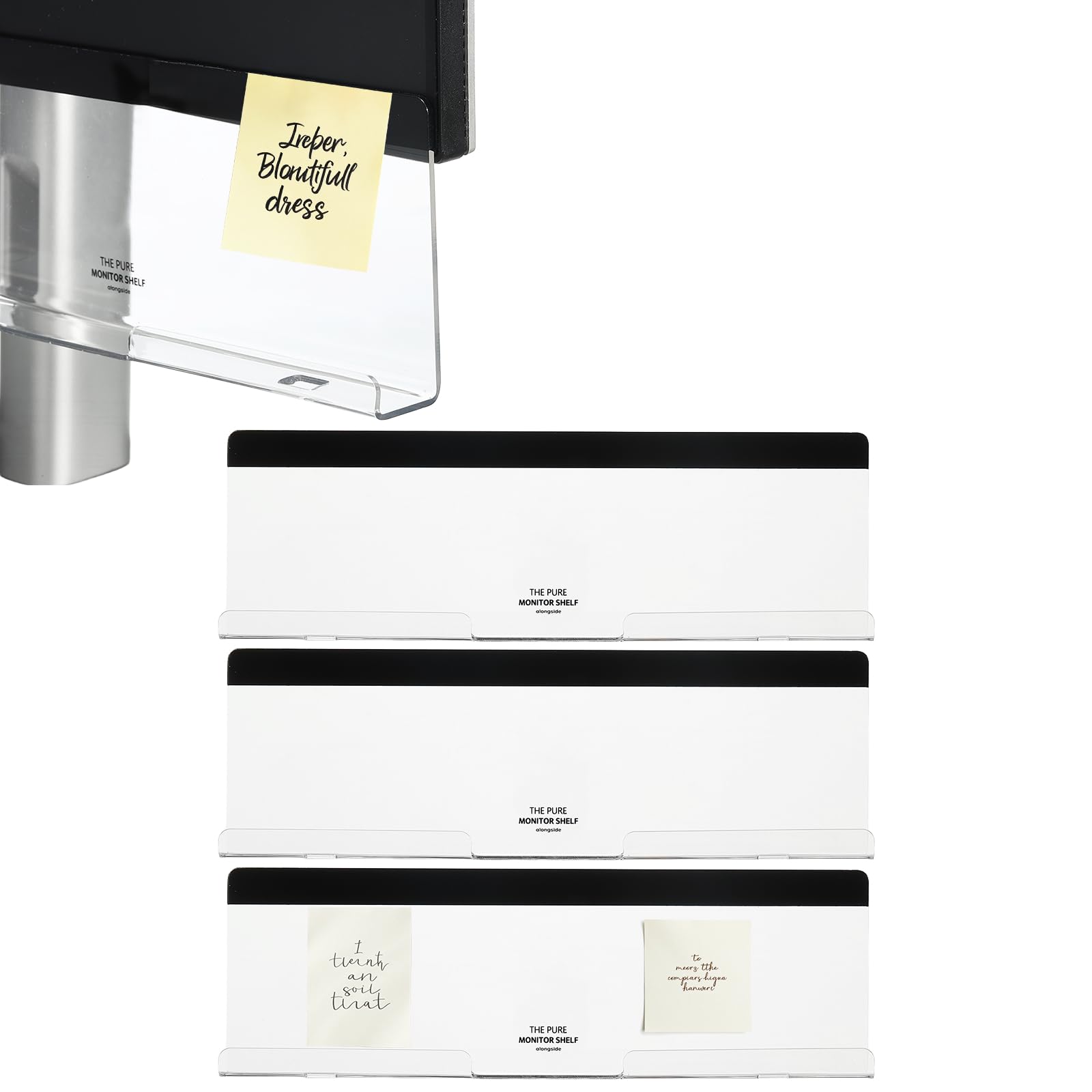 PATIKIL Tableau De Notes Adhésives Pour Moniteur Transparent Avec Fond Noir Support Auto-Adhésif Pour Accessoire Pour Ordinateur Pour Bureau À Domicile Écran D'ordinateur 3 Pièces