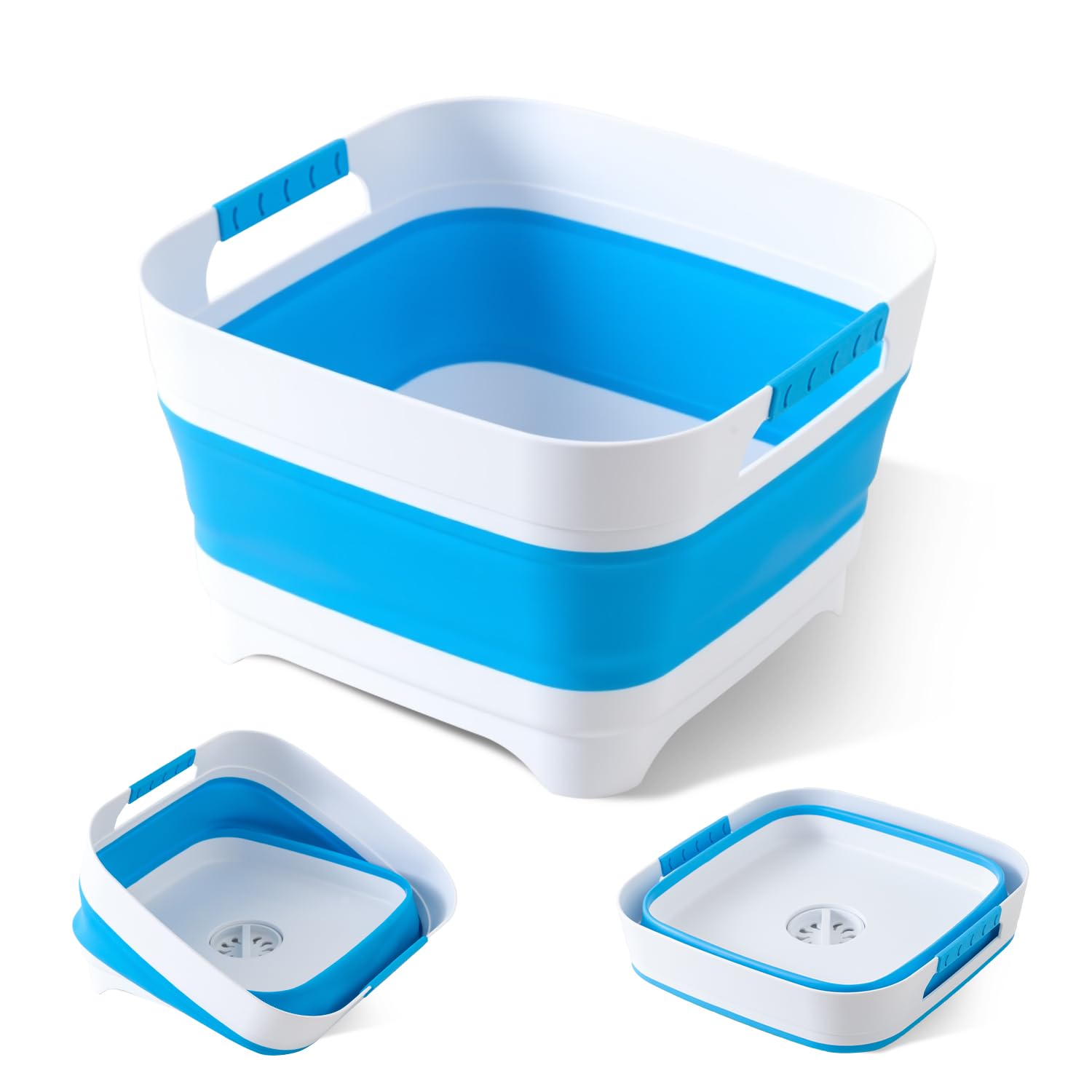 Collapsible Wash Basin for Baby Bottles - 2.4 Gallons Portable Wash Bin for RV Camping Sink, Space-Saving Dish Tub.Laundry & Utility Room Sinks (Blue)