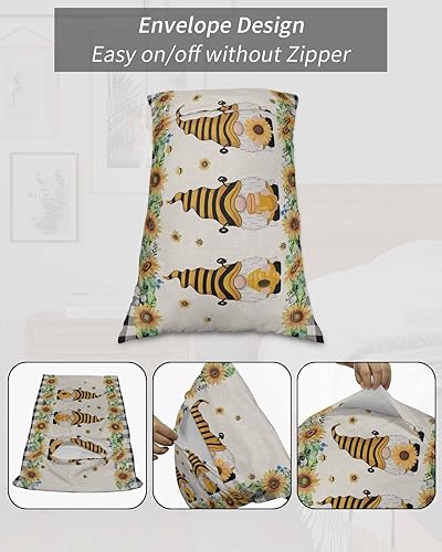 Miniatura 7 de Fundas de almohada de primavera y verano con diseño de gnomos de abeja miel, tamaño King, fundas de almohada suaves decorativas para sofá de cuerpo