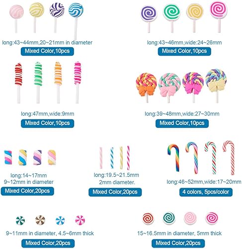 Miniatura 3 de Beadthoven - Juego de 140 piezas de cabujones de arcilla polimérica de caramelo de piruleta, 9 estilos hechos a mano, coloridos dulces de caramelos,