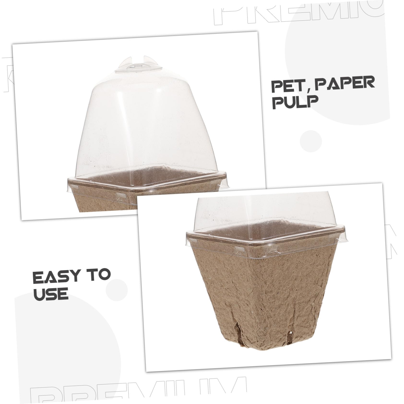 iplusmile Pots de Semis Carrés avec Dôme Ventilé en Pâte de Papier Lot de 36