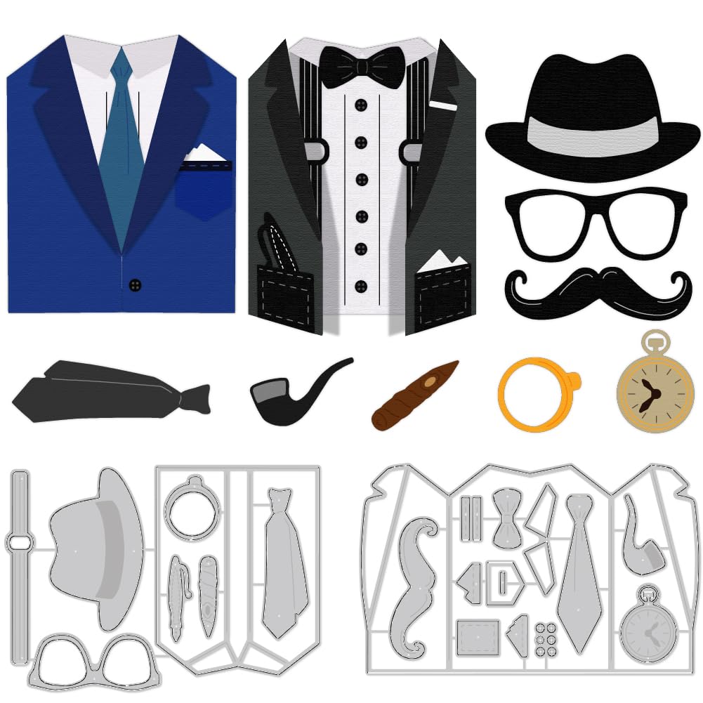DELORIGIN Wedding Gentleman Cutting Dies Suit Greeting Card Making Die Cut Carbon Steel Die Cuts Stencils Blessing Card Scrapbooking Embossing Template Dies for Wedding Card Album Decor
