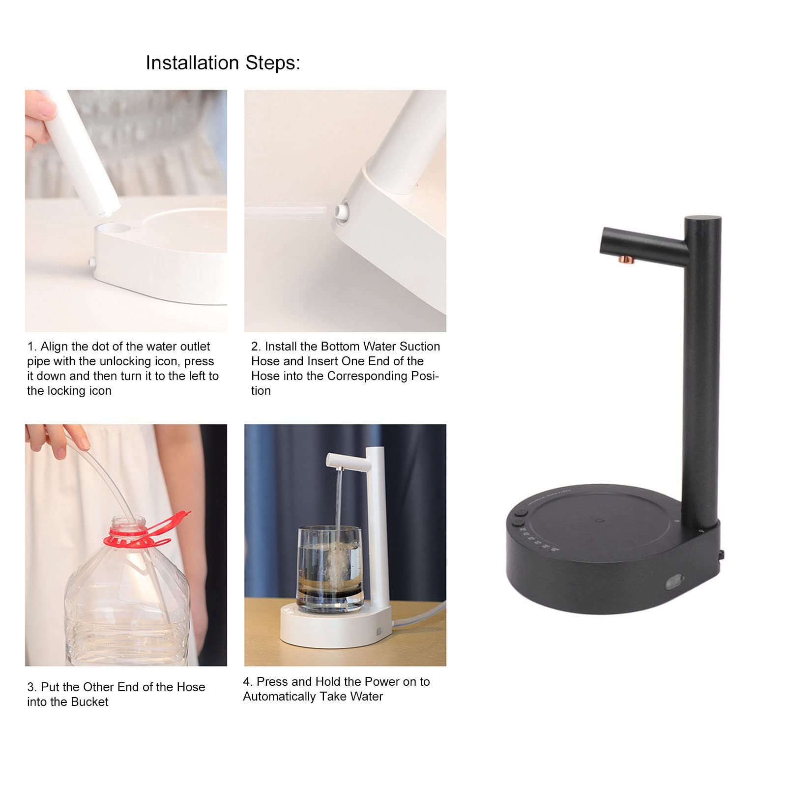 Kabellose Wasserflaschenpumpe, Kabellose Wasserflaschenpumpe, Abnehmbarer Automatischer Wasserspender, Tragbarer Wasserpumpenspender für Zuhause, Küche, Büro (Schwarz)