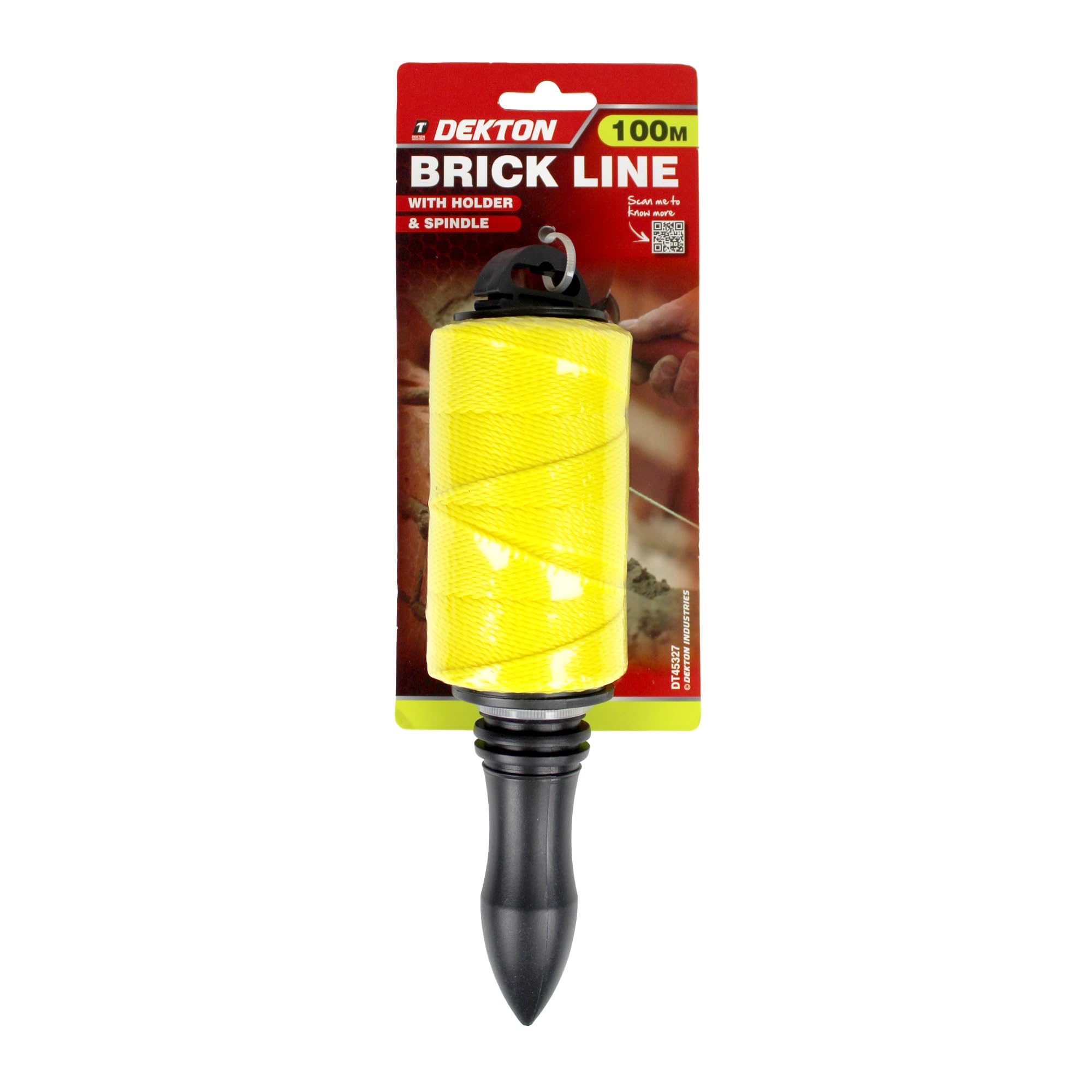 Dekton 100m Brick Line with Holder | High-Visibility 100m Masonry String | Plastic Spindle Handle & Lock | Ideal for Bricklaying & Construction Work
