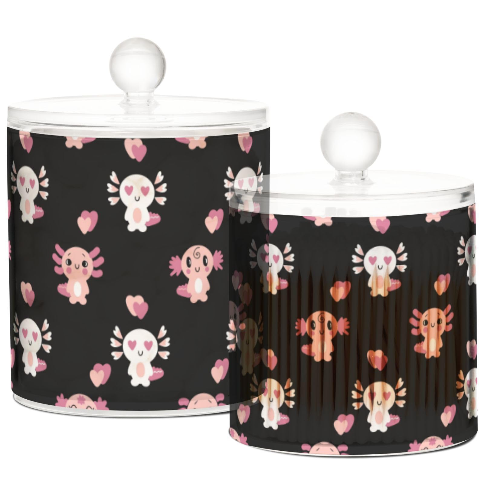 Apothecary Jars with Lids for Bathroom Kitchen Romantic Valentine Axolotls Organization Containers Acrylic Organizers Great for Q-Tip Cotton Swabs, Jewelry, Food & Candy Storage, Set of 2 Sizes
