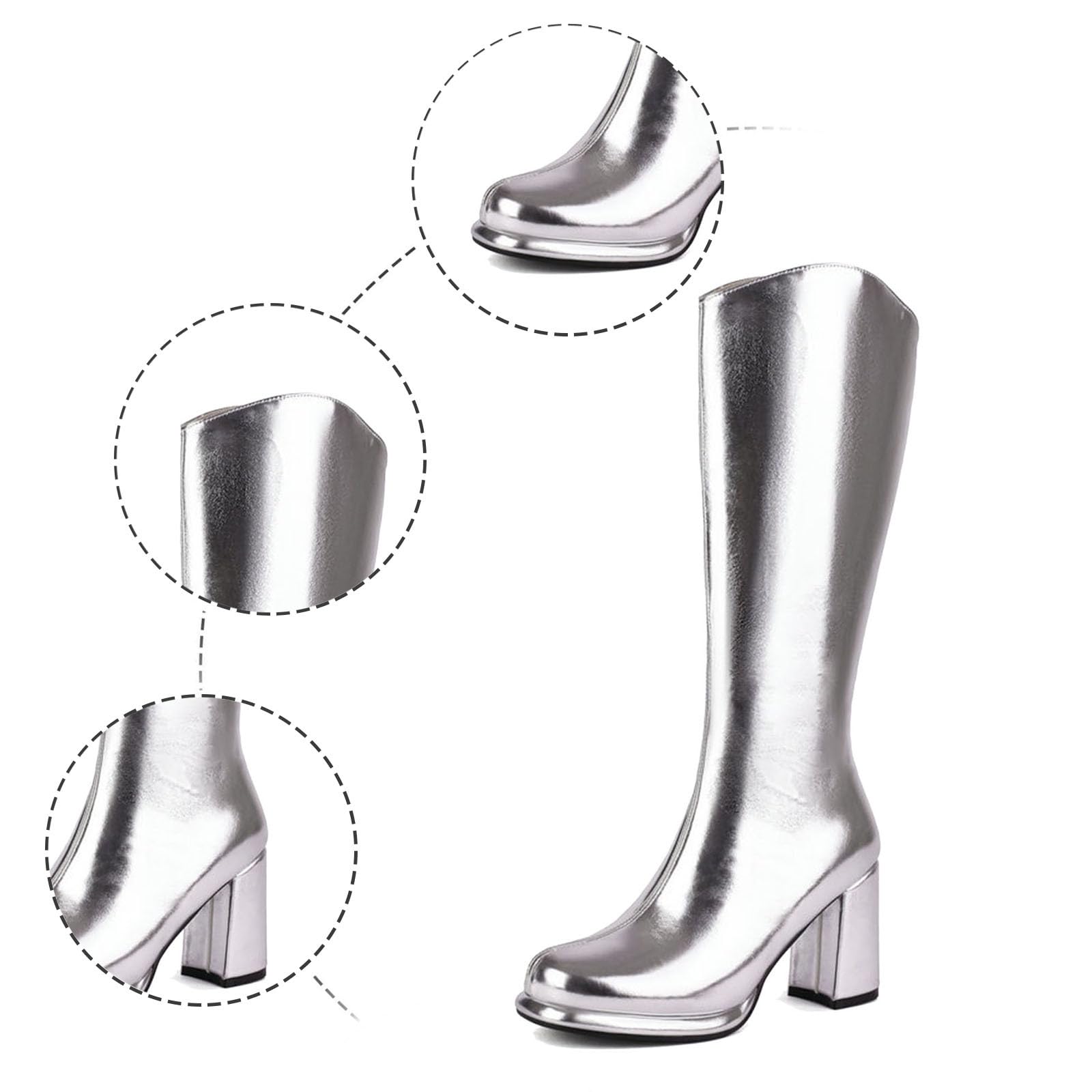 Generisch 2026 Botines Botas de mujer Botas de plataforma alta hasta la rodilla de cuero Botas gruesas con tacón con cremallera