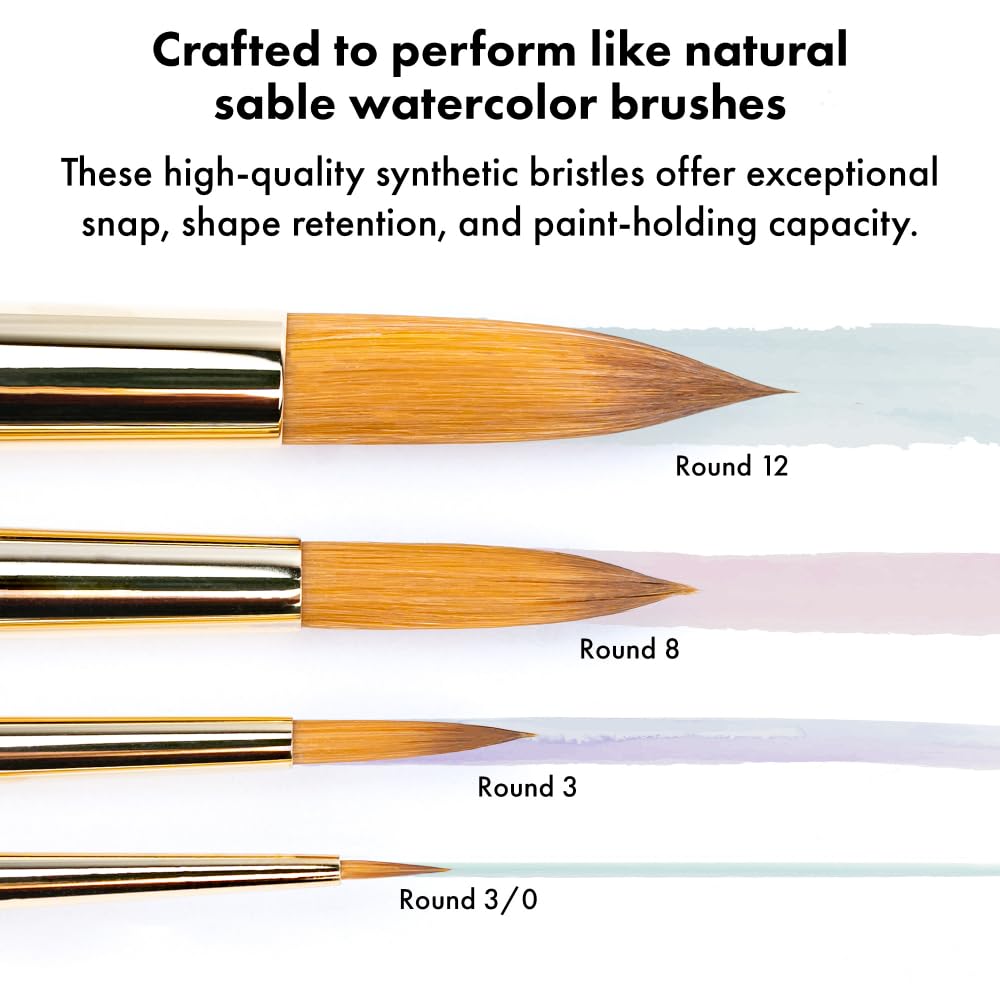 Princeton Artist Brush Co. Heritage - Set di 4 pennelli sintetici per acquerelli, professionali, in zibellino per pittura ad acquerello, per dettagli, controllo e tratti versatili, dimensioni 3/0, 3