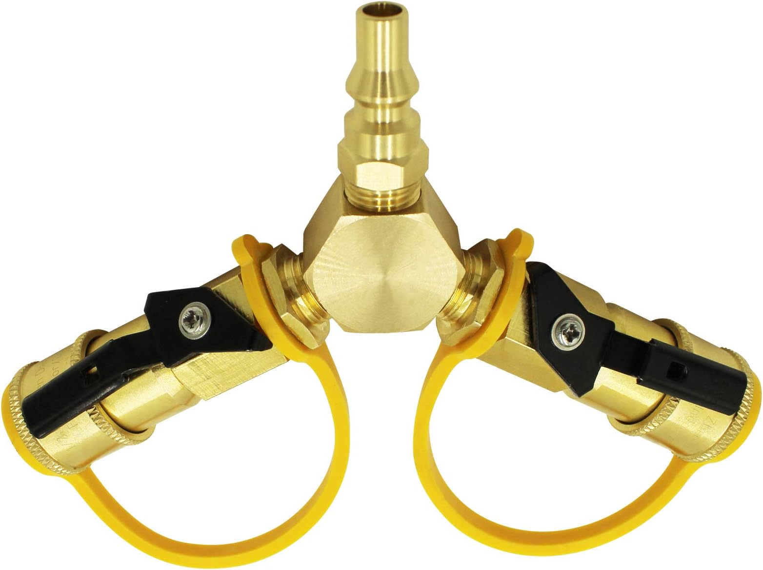 MCAMPAS 1/4" RV Propane Quick Connect Y Splitter Adapter for RV Trailer & Camping Quick Connect Propane Hose,2 Way LPG Or Natural Gas Adapter 1/4" Quick Connect Disconnect Shutoff Valve