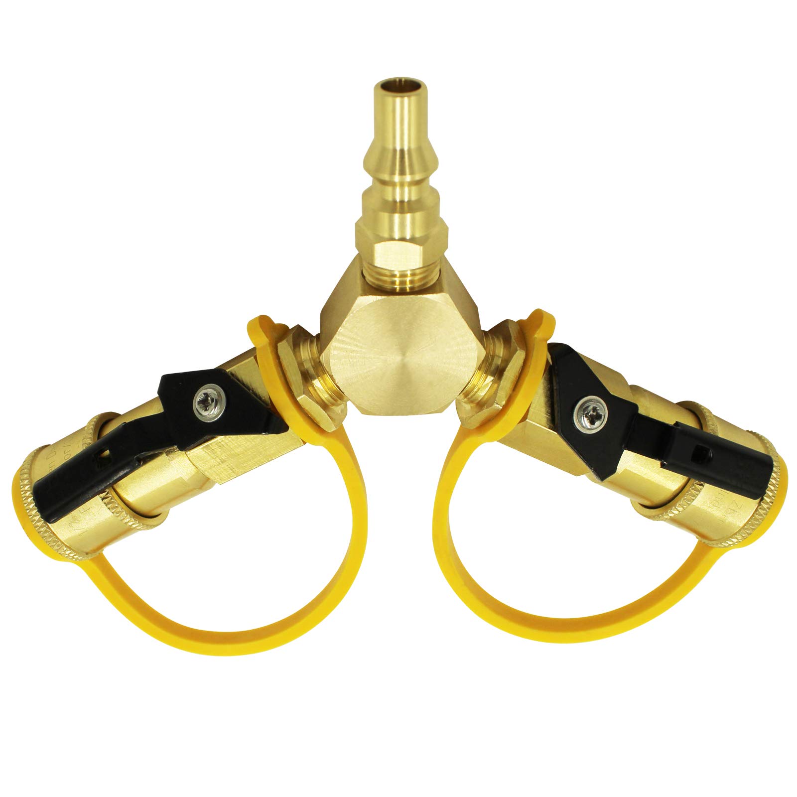 MCAMPAS 1/4" RV Propane Quick Connect Y Splitter Adapter for RV Trailer & Camping Quick Connect Propane Hose,2 Way LPG Or Natural Gas Adapter 1/4" Quick Connect Disconnect Shutoff Valve