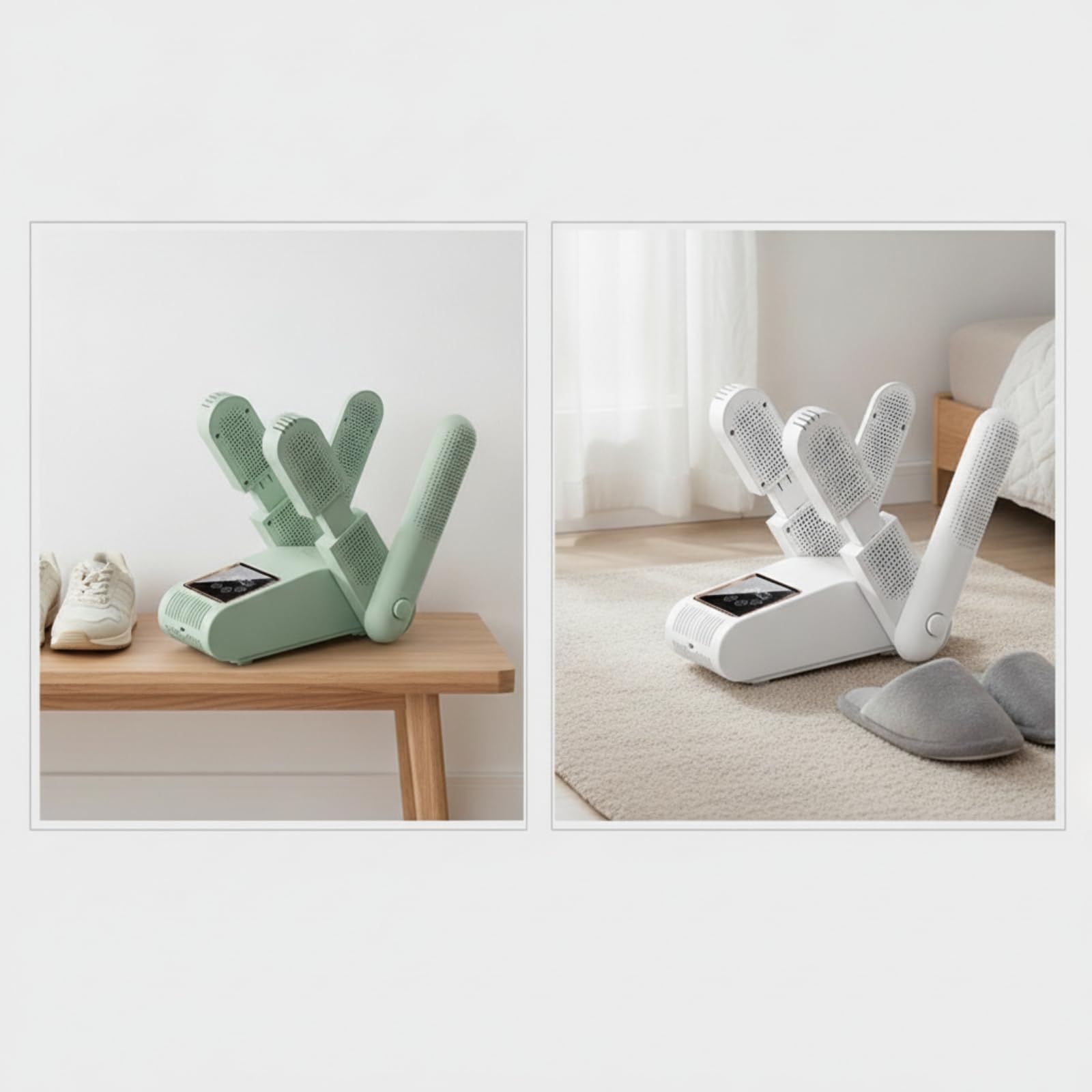 Asciuga Scarpe con Deodorizzazione Temporizzat Asciuga Scarpe con Display LED Deodorante Asciugascarpe Pieghevole per dopo Giorni di Pioggia, Bianco