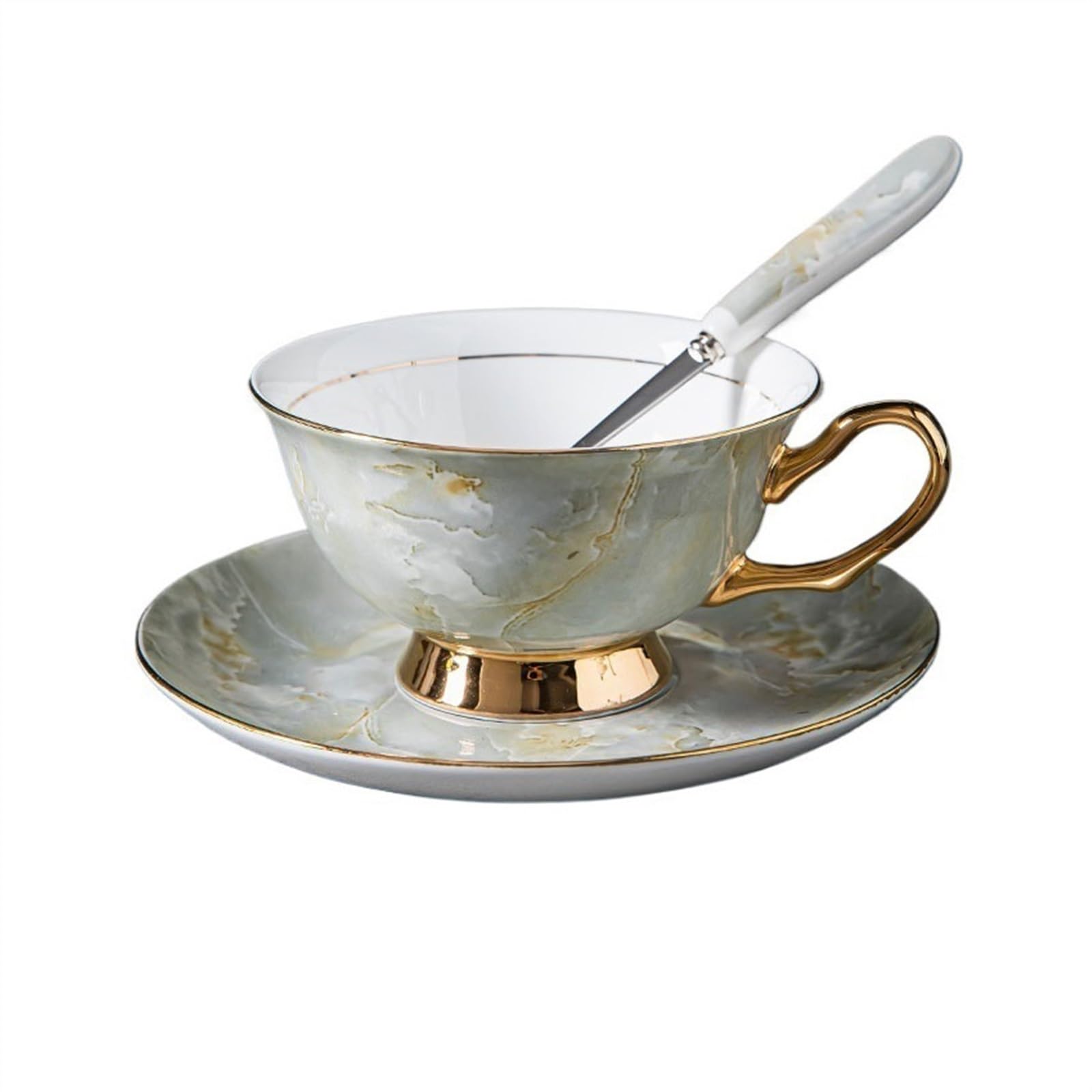 Taza de café Juego de tazas y platillos café con textura mármol imitación, exquisitas té negras porcelana hueso for, leche Tazas de chocolate(A)