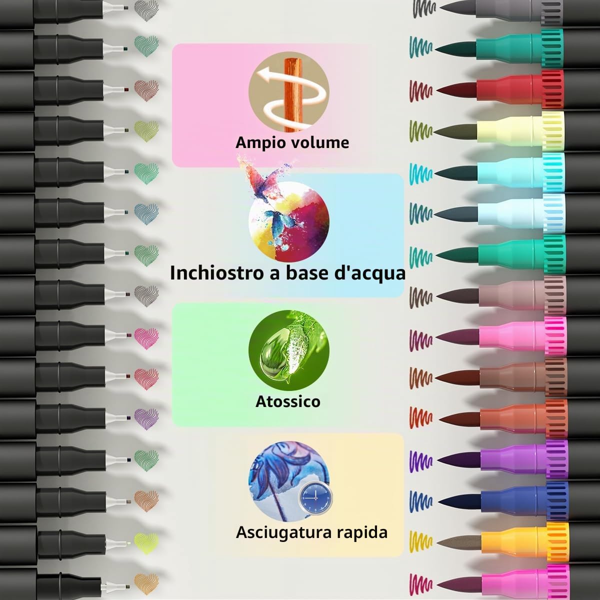 hhhouu 100 Colori Brush Pen Lettering Pennarelli Doppia Punta Fine Acquerellabili Penne da Colorare per Adulti Bullet Journal,Calligrafia, Dsegno, Mandala HO-100B