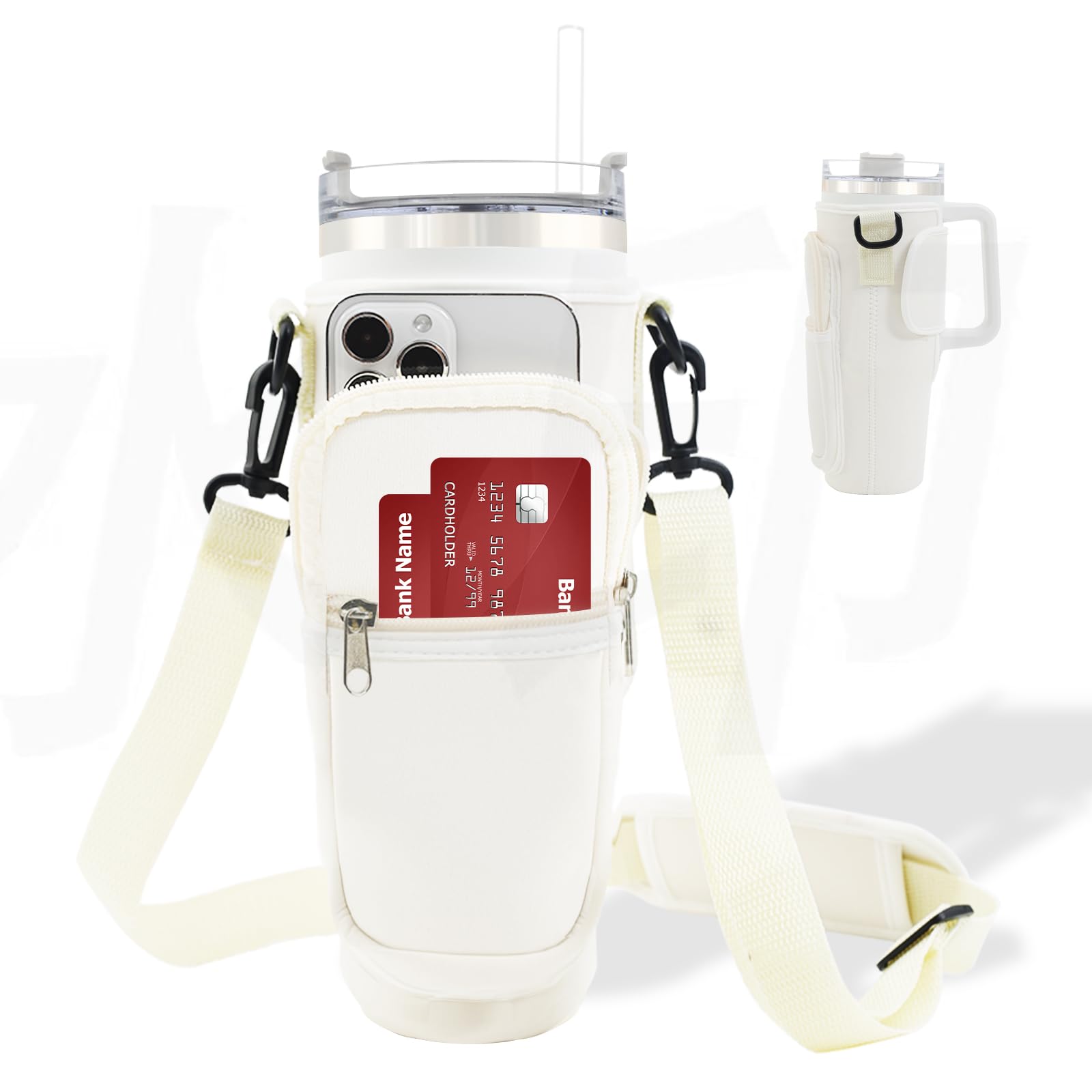 Water Bottle Holder with Strap for Stanley 40oz Tumbler,Edsjegn Water Bottle Carrier with Phone Pocket Water Bottle Sling Bag for Stanley Cup Accessories