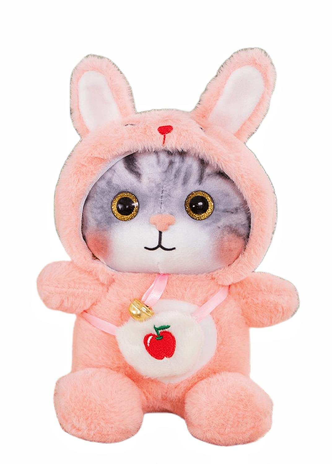Adorable Cat Stuffed Animal Dressed in Rabbit Costume Soft Cuddly Toys for Boys and Girls Birthday Gifts (1. Pink)