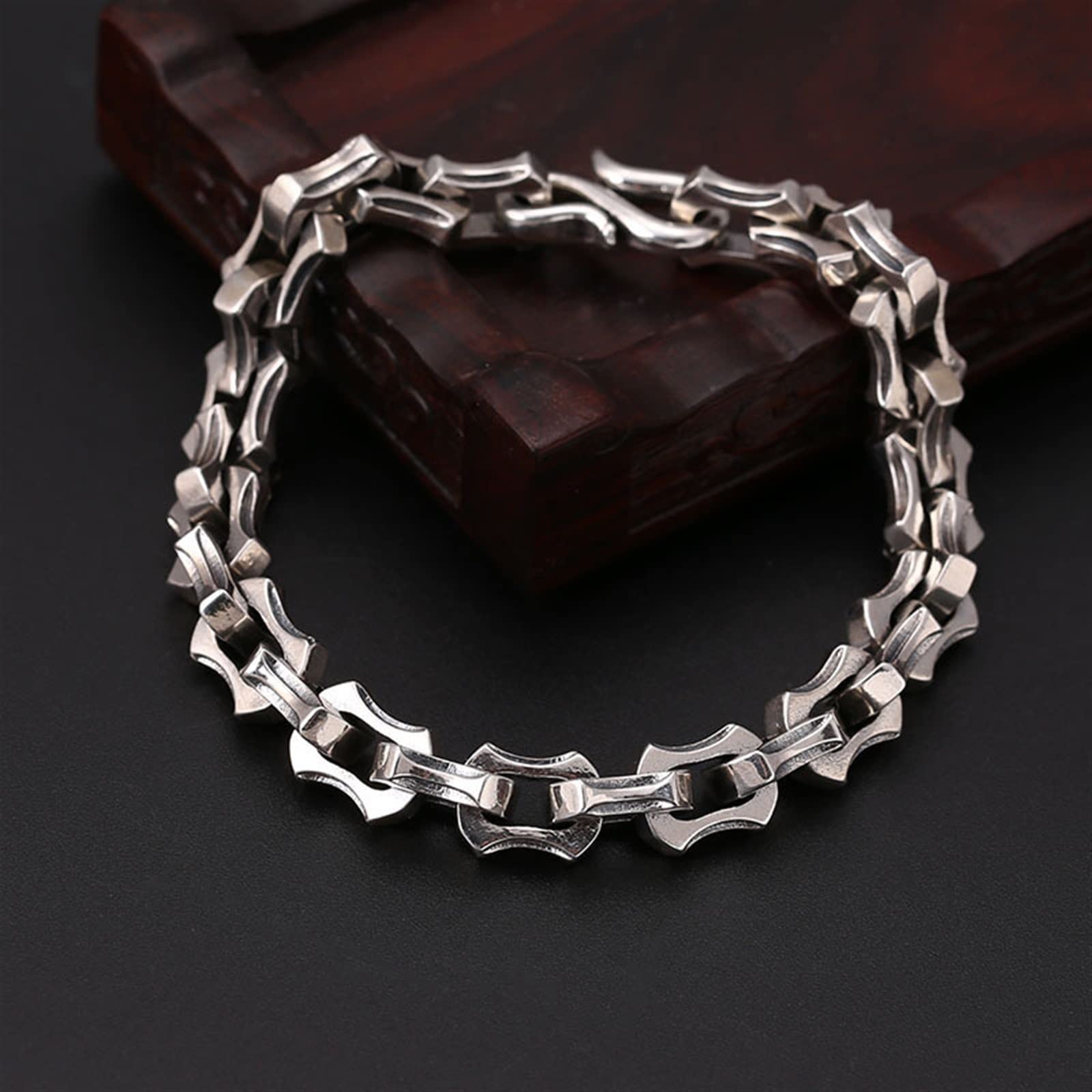 Herrenarmband S925 Sterling Silver 10 mm Braccialetto for uomini retrò thai argento prepolaio a catena quadrata argentum gioielli
