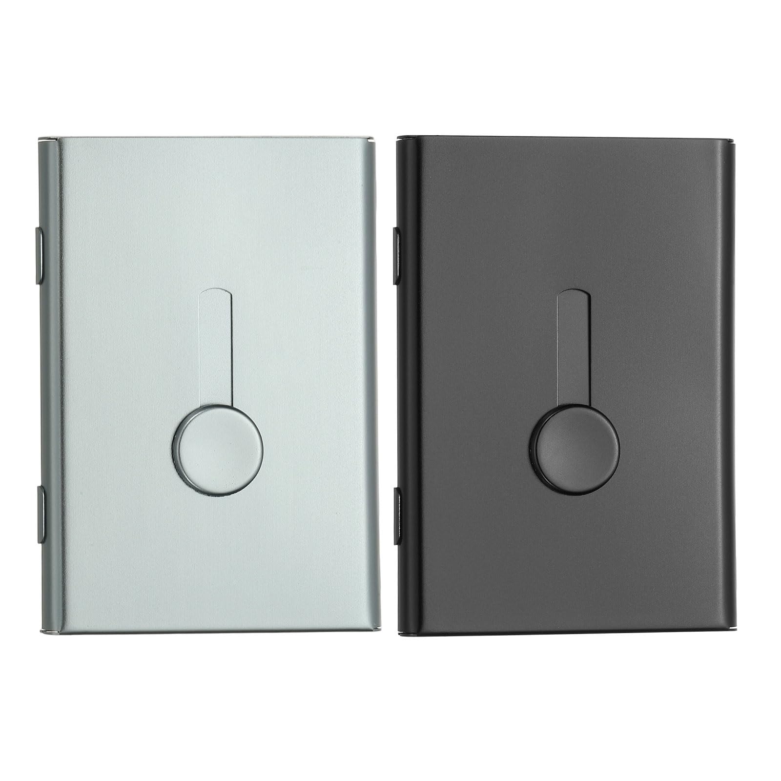 PATIKIL 2 Stück Visitenkartenhalter Mit Ausziehbarer Funktion Aus Aluminiumlegierung Tragbarer Business Card Holder Für Kreditkarten Ausweis Männer Frauen Grau Schwarz