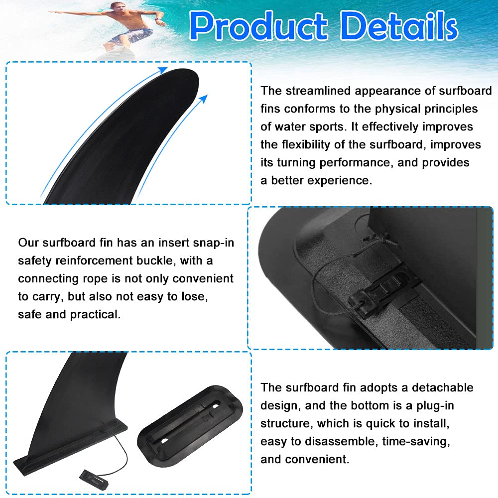 Pinne Tavola da Surf Tavola da Surf Fin Pinne da Surf Rimovibile Pinnetta Centrale Plastica Pinna Centrale per Tavola da Surf con Base per Paddleboard Longboard Stand Up Paddleboard Kayak