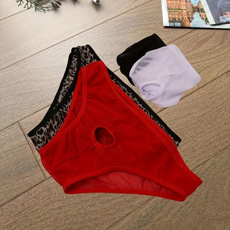 3 Pcs Men's Underwear, Mixed Color, Seamless Novel Triangle Hole Underwear3