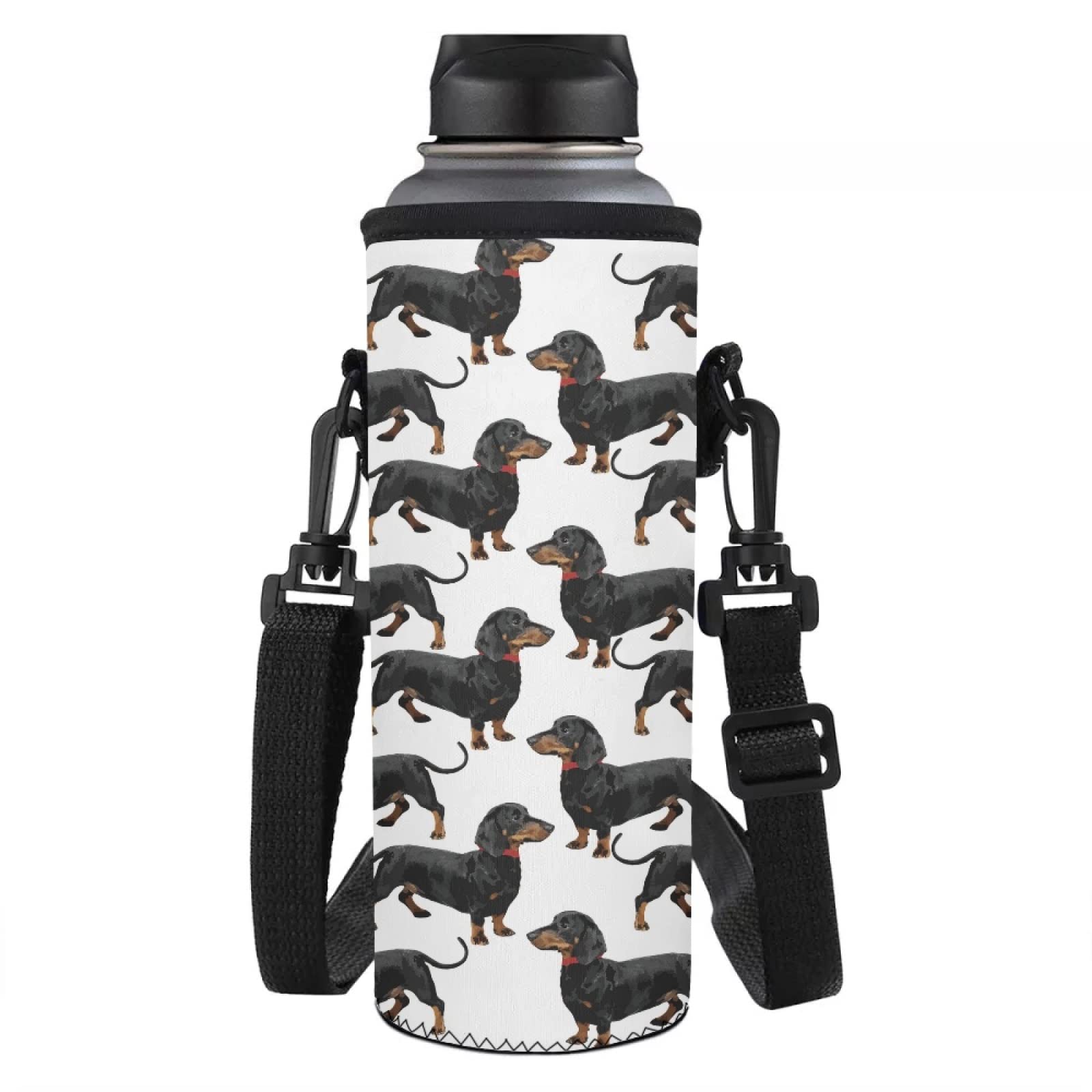 Jndtueit Bolsa para botella de agua para perro, diseño de perro salchicha con dibujos animados, protege y aísla tu botella de botella, mochila para caminar y senderismo