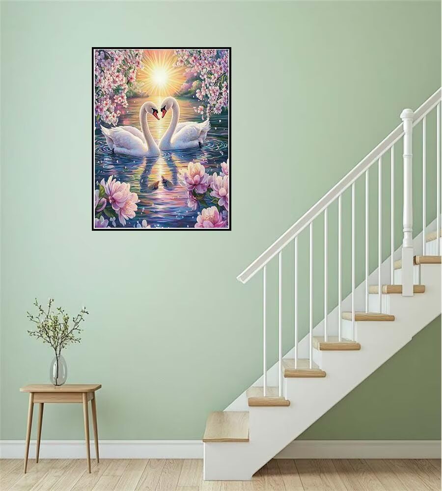 LLWYH Pintar por Numeros Cisne, Pintar por Numeros Adultos Flor 70x90 cm, Cuadros para Pintar por Numeros con Pinceles y Pinturas Acrílicas para Decoración del Hogar (Sin Marco) -YH1223