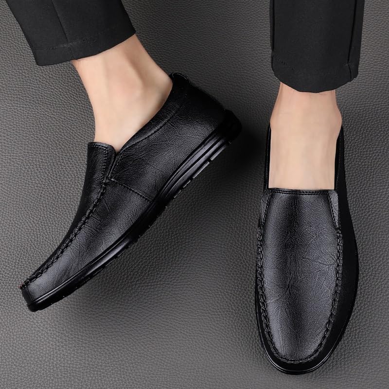 Men's Loafers Shoes Round Toe Vegan Leather Breathable Loafer Shoes Resistant Lightweight Anti-Slip Fashion Prom Slip On4