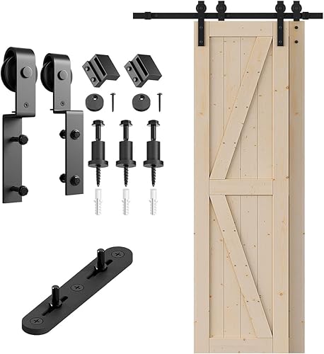 SmartStandard Puerta corredera de granero de 24 x 84 pulgadas con kit de herrajes para puerta corrediza de granero de 4 pies, pista única, fácil de