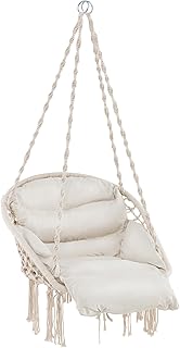 Giantex Hanging Chair Outdoor, Hammock Chair with Thick Cushion & Macrame, Hand-Woven Rope, Boho Swing Chair for Patio, Po...