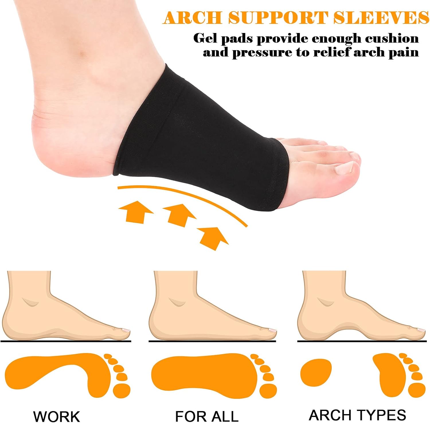 4 Pairs Compression Arch Support Sleeves with Gel Pad Inside Metatarsal Compression Arch Support Brace Cushioned Gel Foot Sleeves for Women Men Flat Foot Pain Relief (Black and Beige)