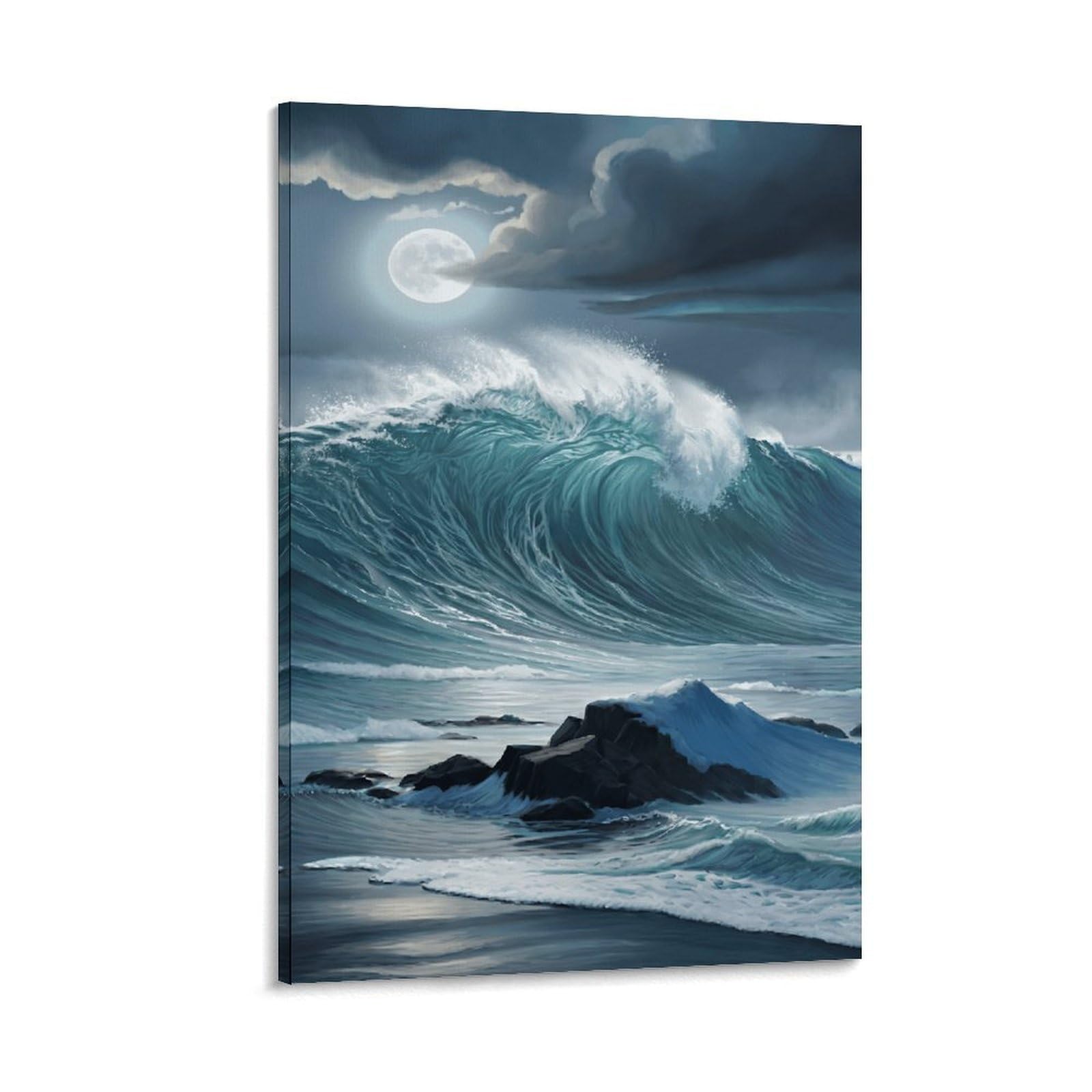 XPASHIQWC Full Moon Storm Waves Poster Artwork Giclee Canvas Prints Modern Canvas Wall Art Picture Wall Hanging for Living Room Bedroom Home Decorations 20x30inch(50x75cm)