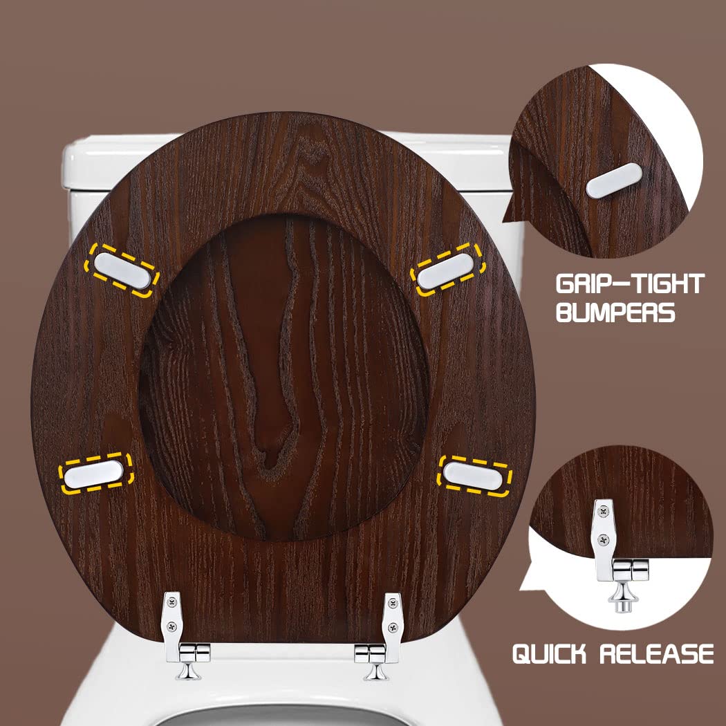 Wood Toilet Seat Round , Wooden Toilet Seats with Metal Hinges, Quick