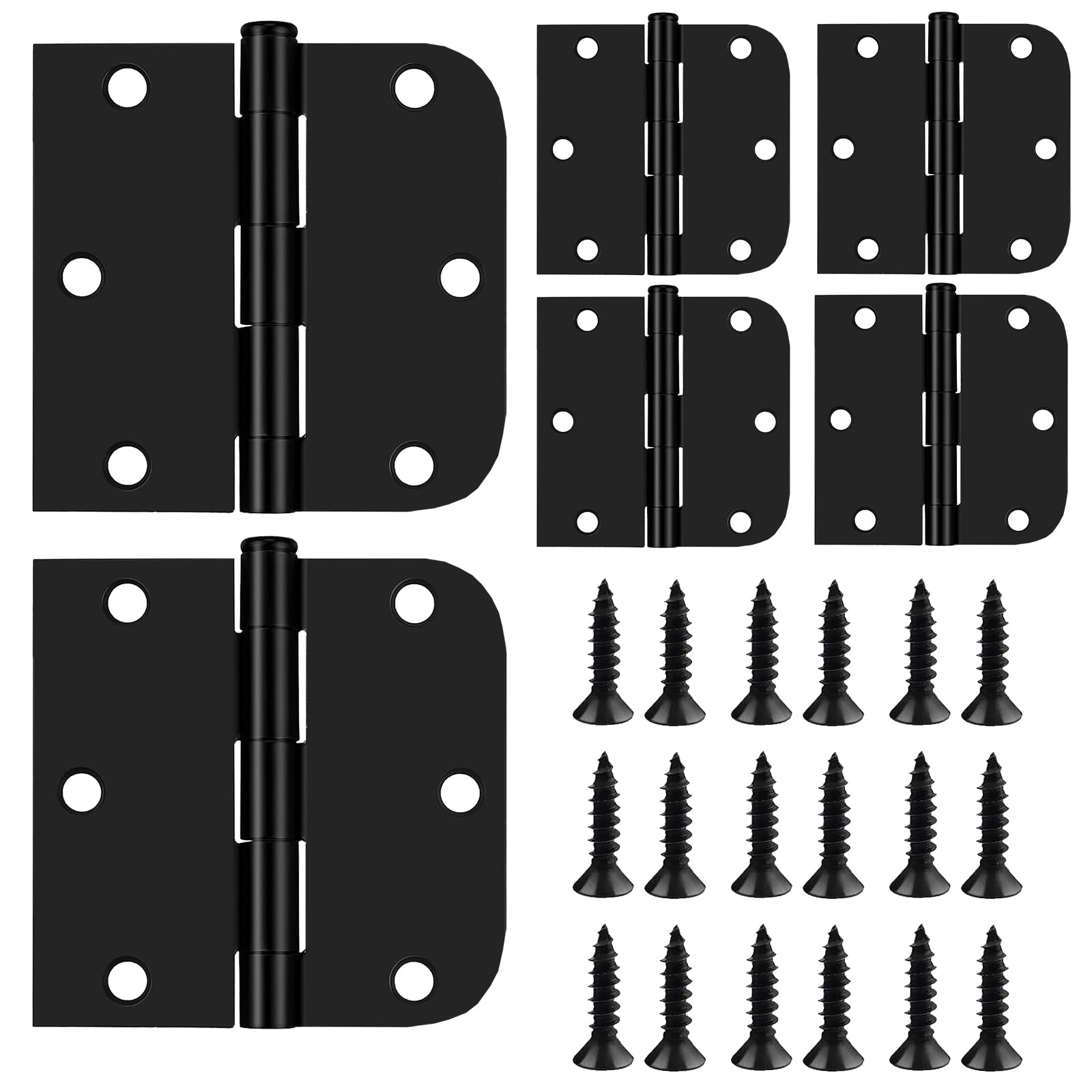 Matte Black Door Hinges,6 Pack Exterior Hinges Doors,3x3 Inch Black Interior Doors Hinge with Square & Round Corners Durable Steel Hinge Door Hardware