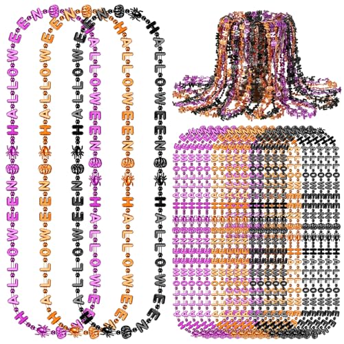 Quelay 24 Pcs Halloween Bead Necklaces Beads Necklace for Adults Plastic Party Jewelry for Party Favors Supplies (Orange Purple Black)