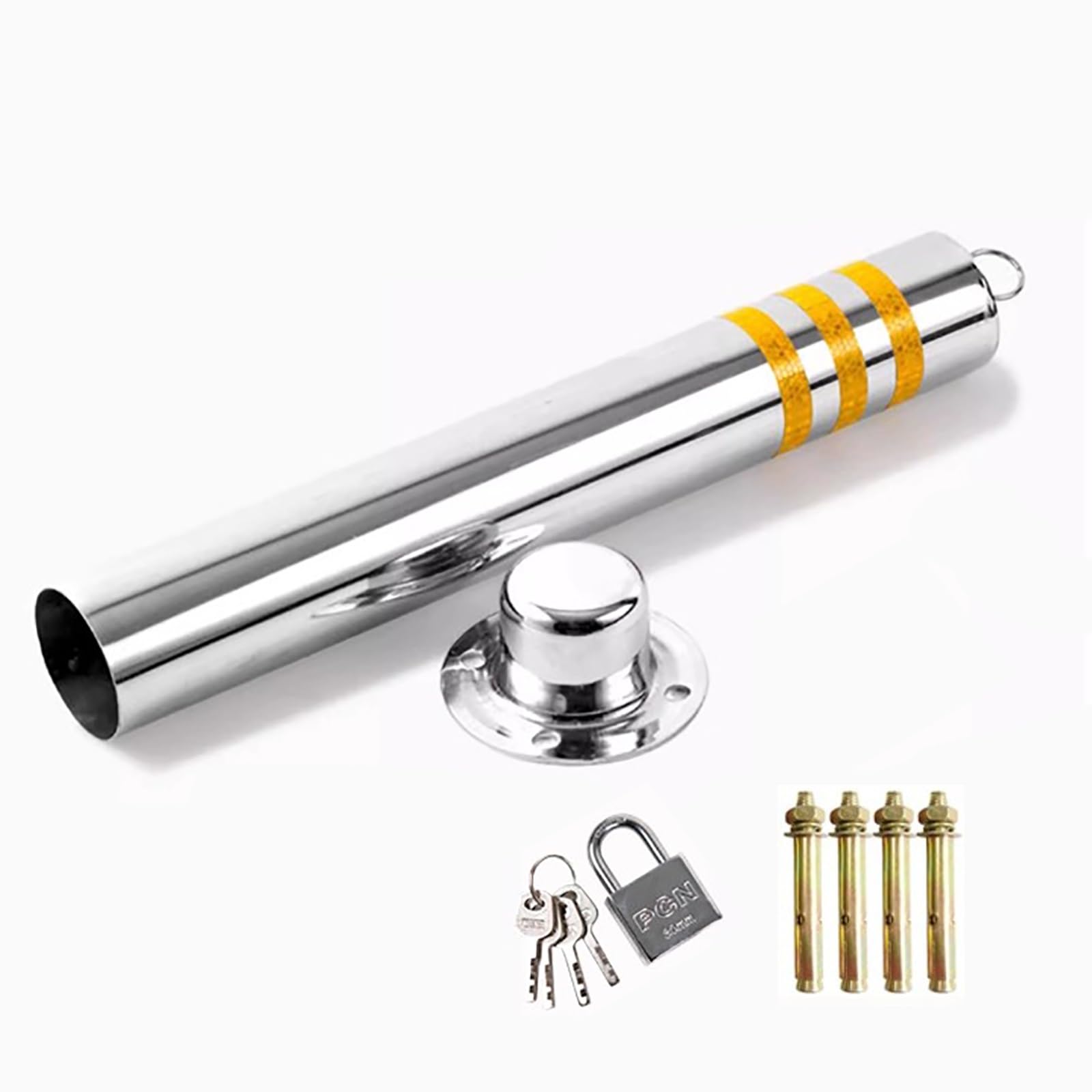 Gthtuhfd Yellow Removable Stainless Steel Safety Bollard - Driveway Parking Ber Security Posts For Traffic Control Includes 4 Anchor Bolts Lock & Keys,76 * 750Mm