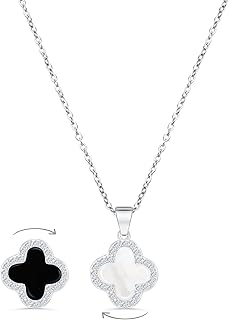 2 Side Crystal Clover Necklace for Women | 18K Gold Plated Four Leaf Lucky Pendant | 4 Leaf Cubic Zirconia Jewelry for Her