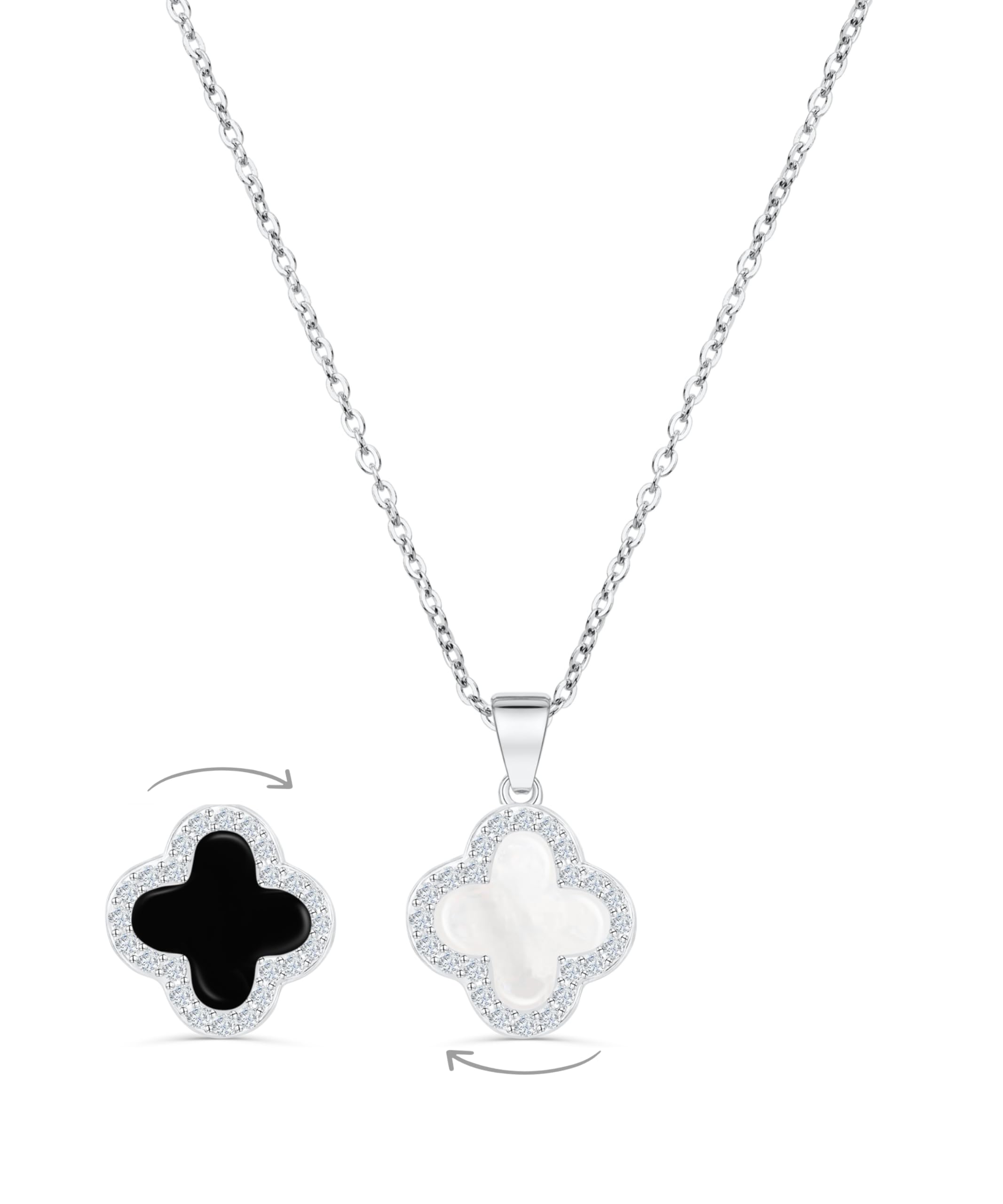 2 Side Crystal Clover Necklace for Women | 18K Gold Plated Four Leaf Lucky Pendant | 4 Leaf Cubic Zirconia Jewelry for Her