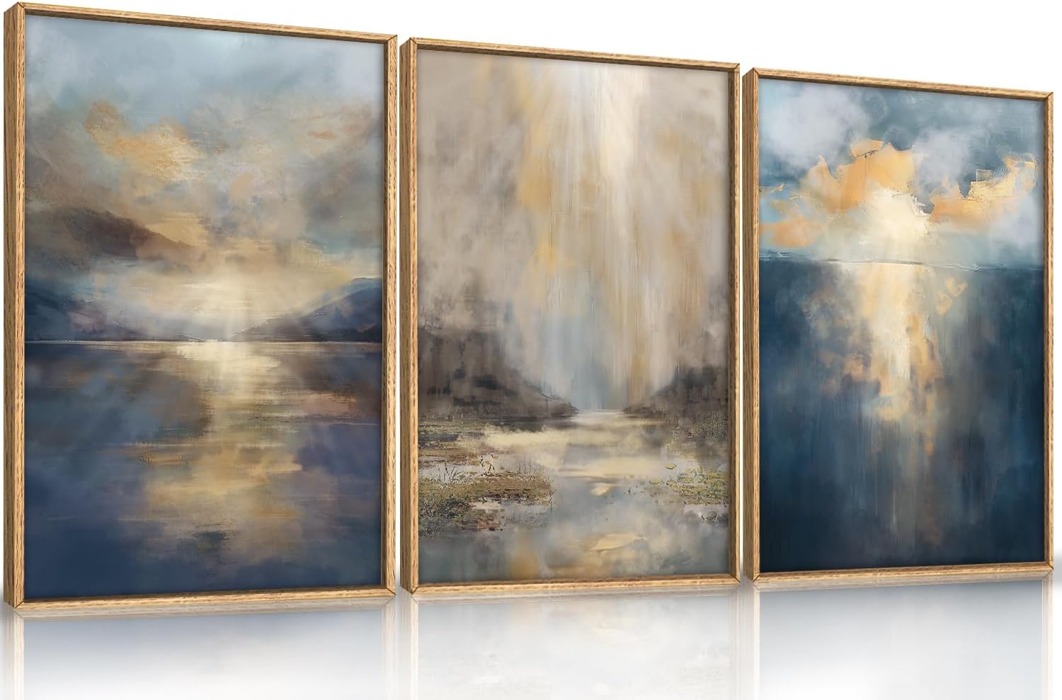 CHDITB Sky Reflection Framed Canvas Print Wall Art Set, Nature Mountain Wall Art for Living Room, Sky lake Wall Decor, Blue Cloud Sky Ocean Wall Painting, Modern Landscape Art Prints for Bedroom, Office Decor Large Size 16"x24"x3