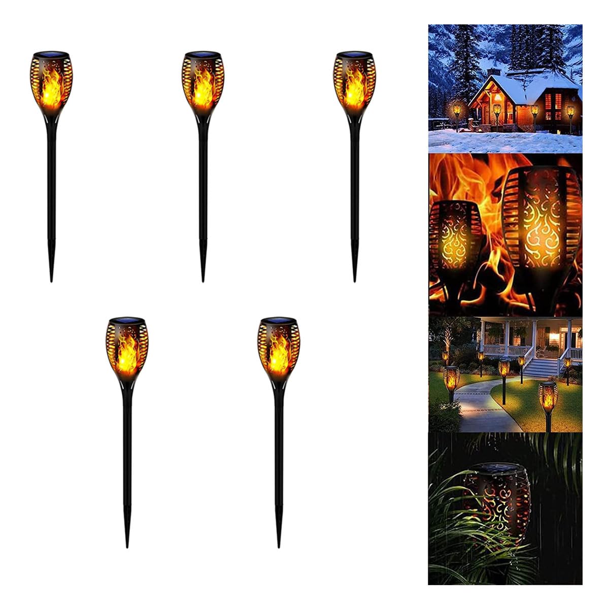 YU WELL Pack of 5 Solar Flickering Flame Torch Light 78cm Large LED Waterproof Torch Light for Garden Lawn Patio Halloween Outdoor Décor