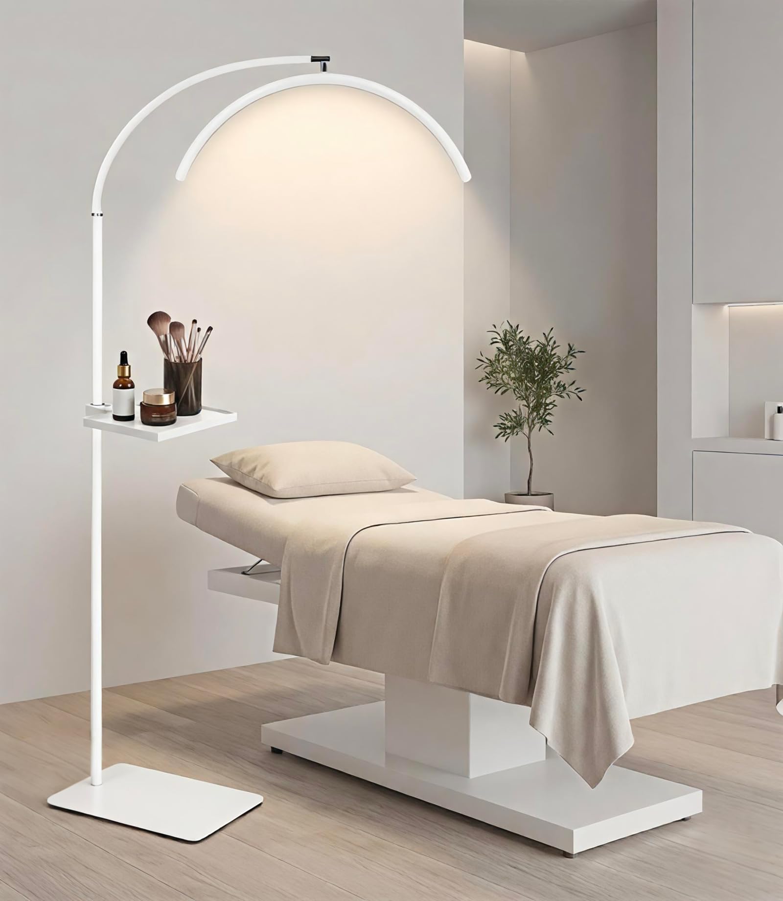 ZEKAHOV Half Moon LED Floor Light with Tool Tray for Lash Techs, Eyelash Extensions, Estheticians, Skincare, Nail Art, Tattoo Artists, Home & Office - Professional Shadow-Free Lamp | Dimmable (White)