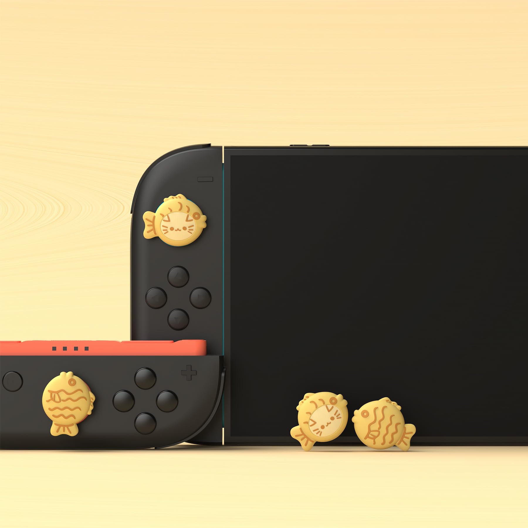 playvital Tapas para Joystick para Nintendo Switch 2 2025, 4 Piezas | Silicona Suave, Mejor Control, Antideslizante, Protección Diaria, Tacto Cómodo, Diseño Kawaii, Taiyaki Kitten