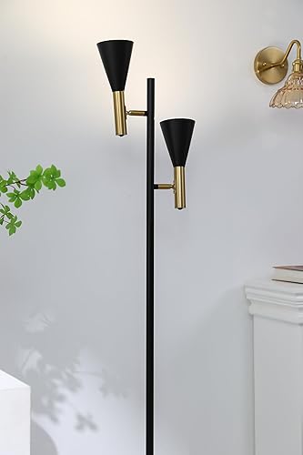 Miniatura 9 de Asmymh d - Lámpara de pie moderna con 2 cabezales ajustables para sala de estar, dormitorio, oficina, luz de esquina dorada y negra para lectura
