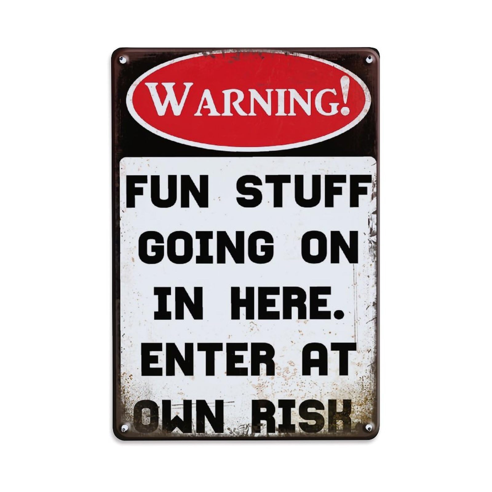 Warning Fun Stuff Going On In Here Enter At Own Risk Retro Metal Tin Sign, Vintage Decor Art Poster for Bar, Home, Man Cave, Kitchen, Laundry Room Gift 8x12Inch