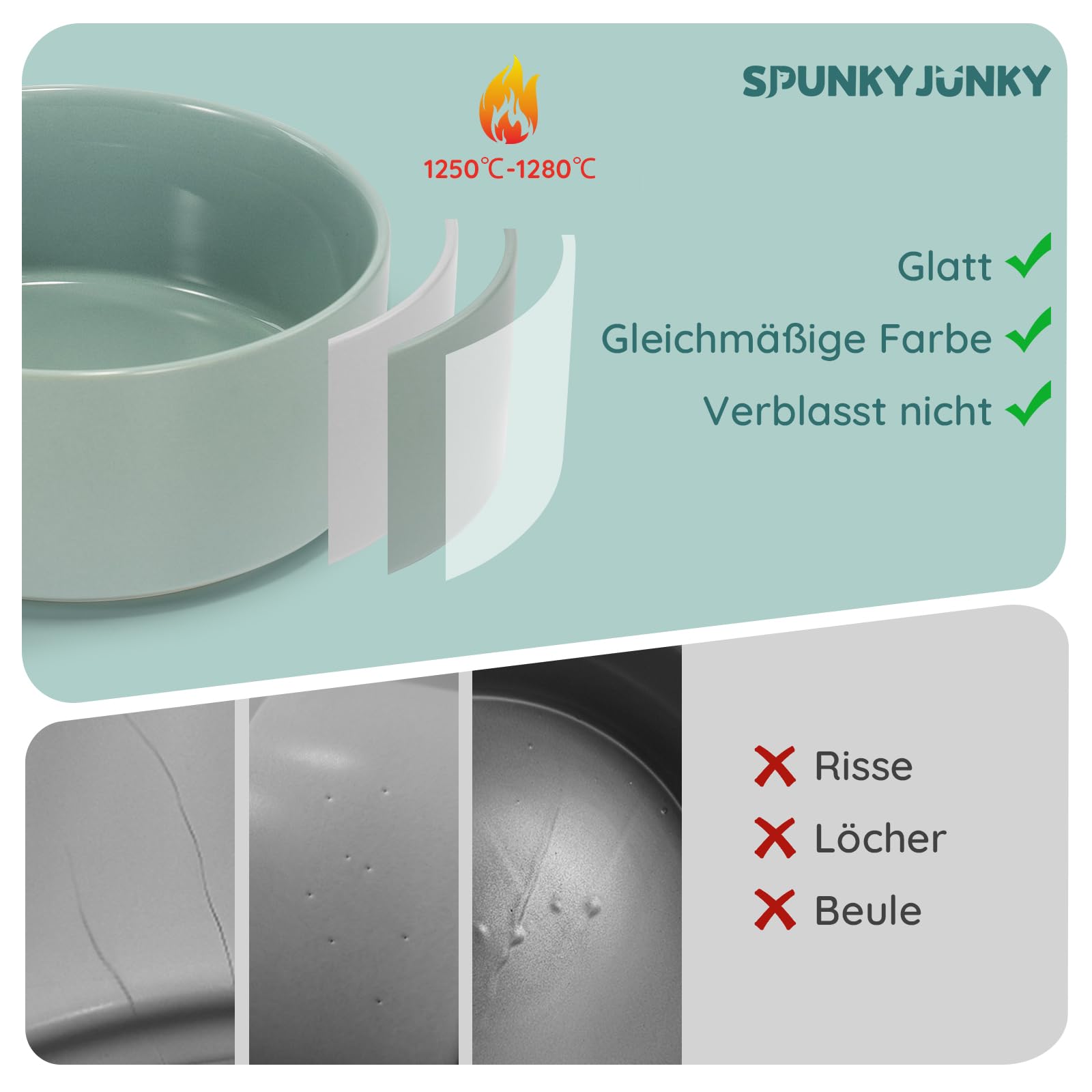 SPUNKYJUNKY Ceramic Dog Bowl Feeding Bowl Cat Bowl for Cats and Dogs (1250 ml, Light Green), 1250ml - Image 2