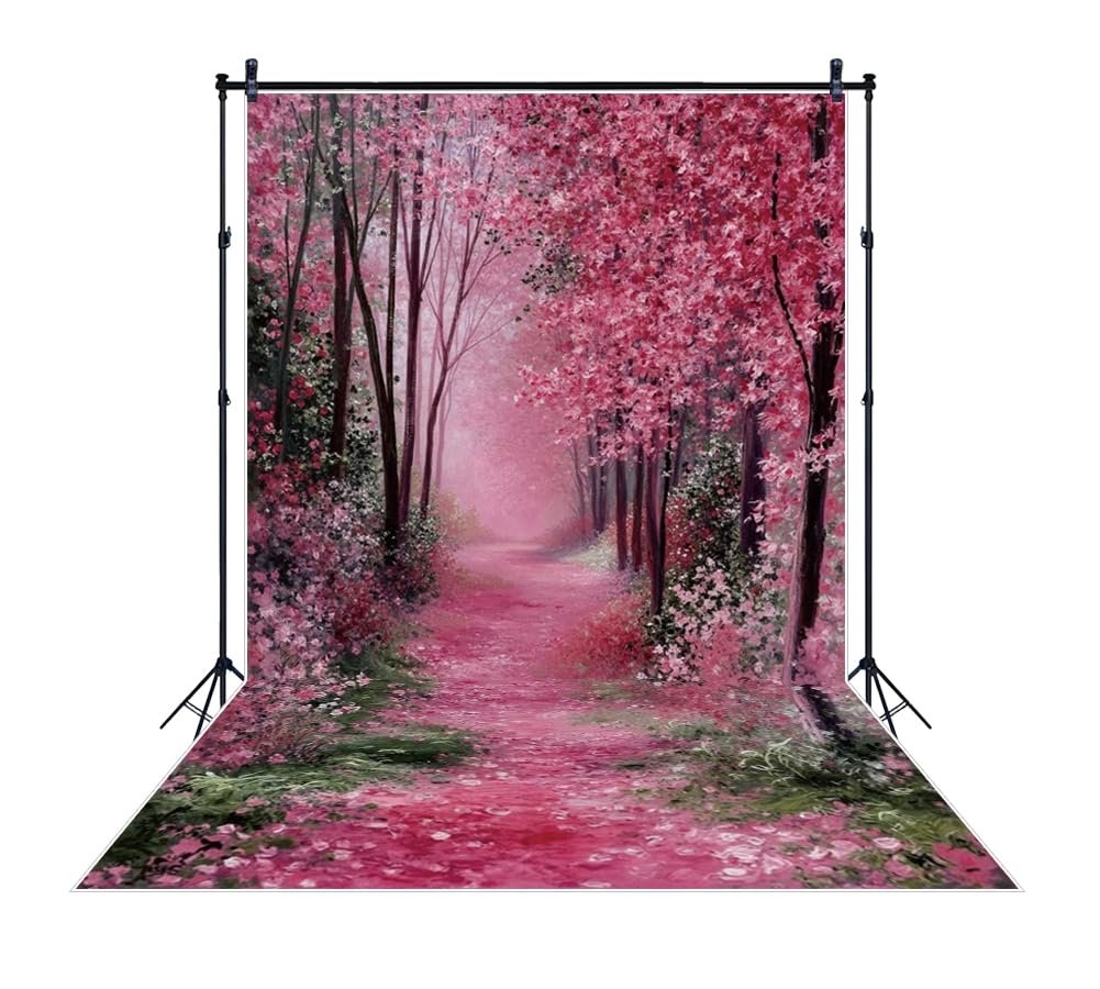 MOONDECO 5x7ft Spring Forest Garden Flower Wedding Backdrop Outdoor Anniversary Valentines Nature Birthday Photoshoot Bridal Shower Photography Background Engagement Baby Shower Home Decor Studio