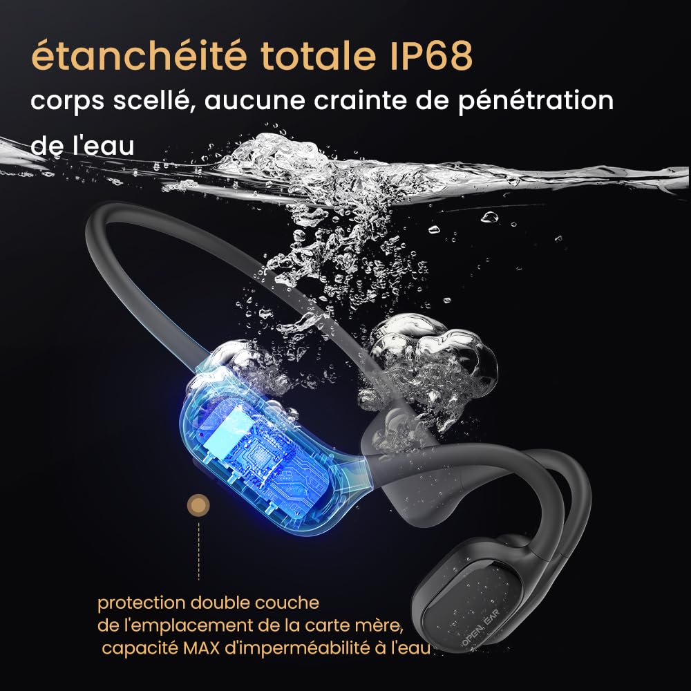 Casque à Conduction Osseuse IP68 Étanche pour Natation