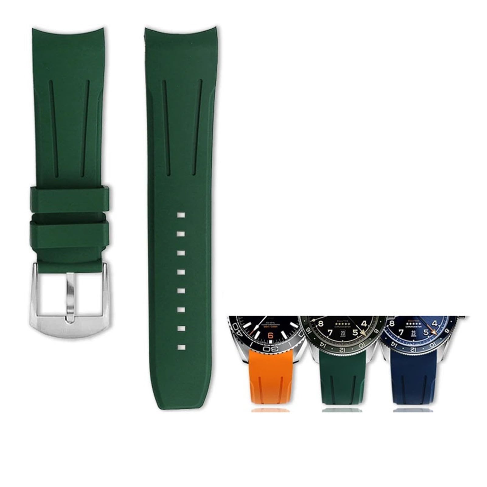 Correa de caucho flúor for reloj Compatible con Longines SEIKO ROLEX OMGEA, pulsera curvada FKM resistente al agua de 20mm y 22mm for hombre