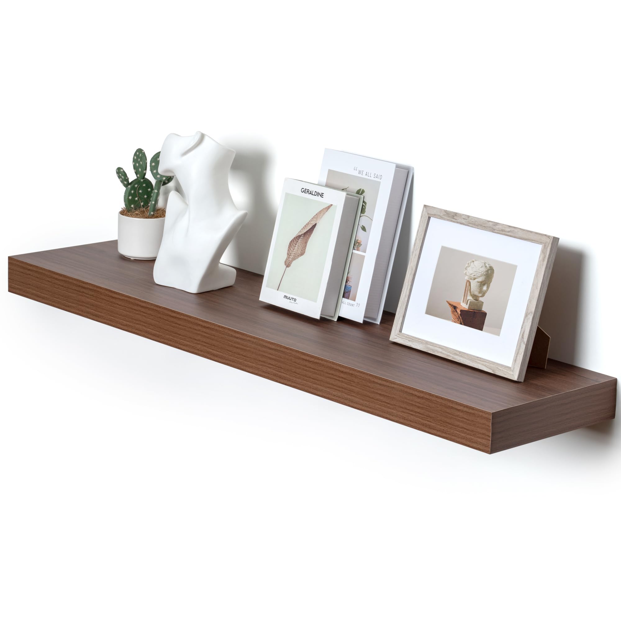 12 Inch Deep Floating Shelves, 48W x 12D Rustic Large Floating Shelves, Deep Walnut Wood Wall Shelves Set of 1 for Living Room Bathroom Laundry Room Bedroom Kitchen Home Office - Walnut