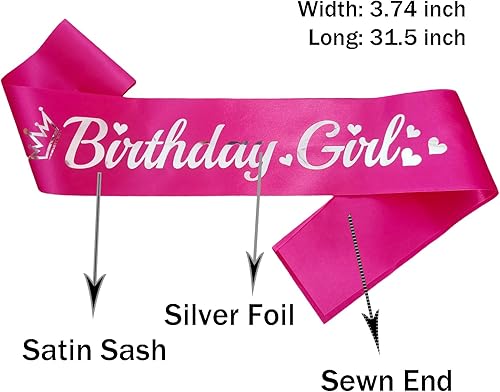 Miniatura 2 de Banda de cumpleaños rosa para niña, banda de cumpleaños de papel de aluminio plateado para niña, divertidas decoraciones de fiesta de cumpleaños,